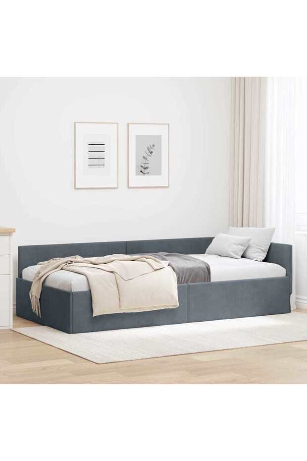 Corner Bed Frame with Headboard Dark Grey 90 cm x 200 cm Velvet