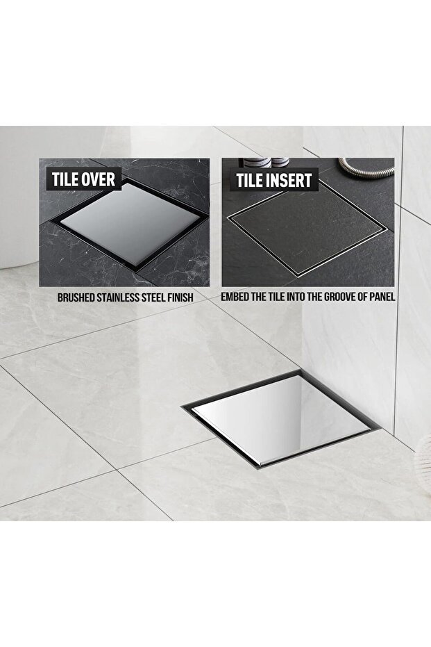 Floor Drain SS304 Recessed Tile Insert 15x15 cm (Black)