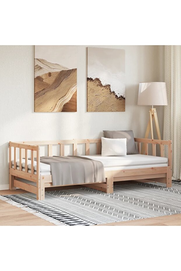 Pull-out Day Bed without Mattress 2x(90x200) cm Solid Wood Pine