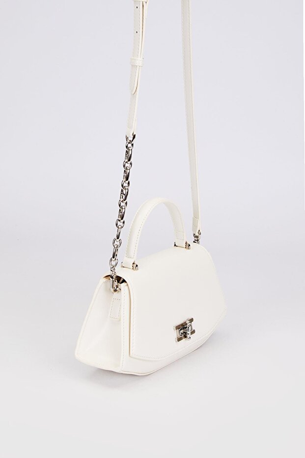 حقيبة كتف نموذج هندسي أبيض - 2