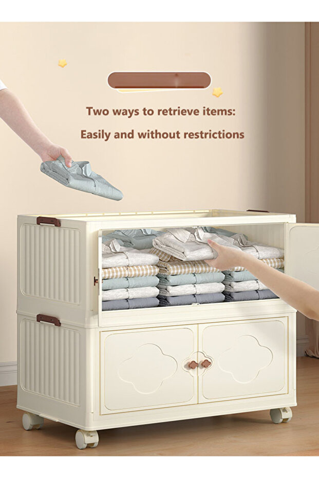 5-Layer Stackable Storage Containers With Lids and Wheels, Multi-Purpose Folding Plastic Double-Door - 5