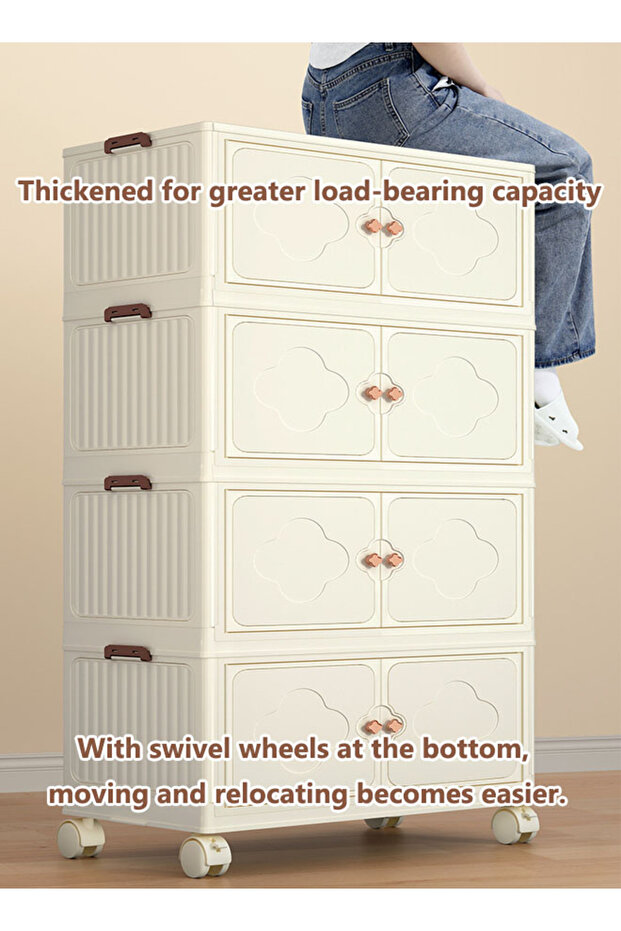 5-Layer Stackable Storage Containers With Lids and Wheels, Multi-Purpose Folding Plastic Double-Door - 8