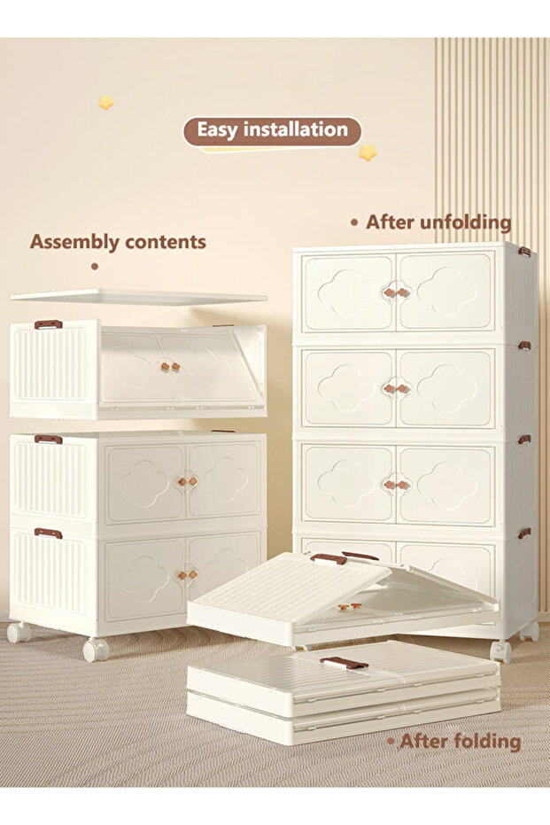 5-Layer Stackable Storage Containers With Lids and Wheels, Multi-Purpose Folding Plastic Double-Door - 3