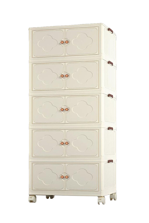 5-Layer Stackable Storage Containers With Lids and Wheels, Multi-Purpose Folding Plastic Double-Door - 1