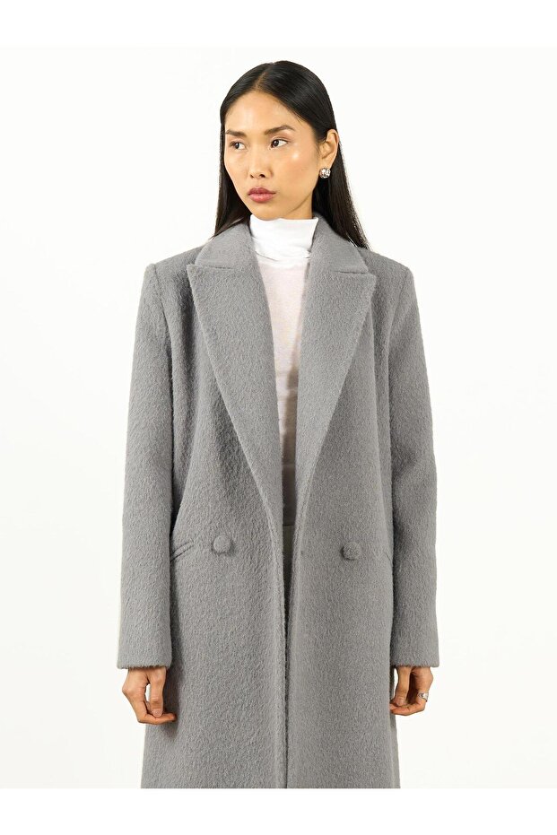 Oversize Kaşe Kaban Gri - 2