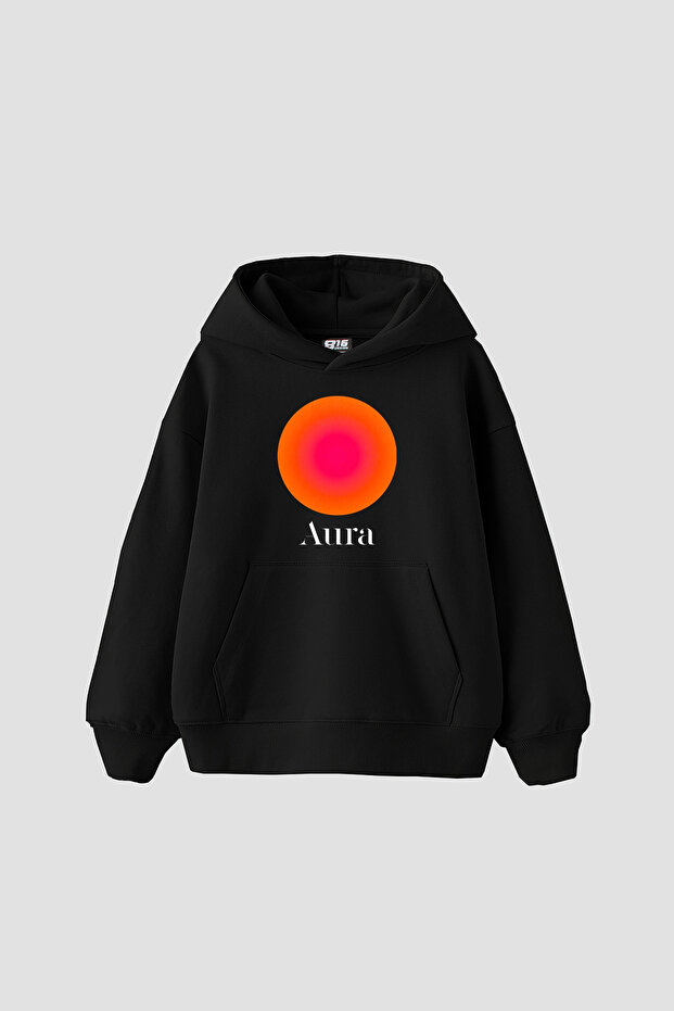 Aura Printed Oversized Unisex Black Hoodie