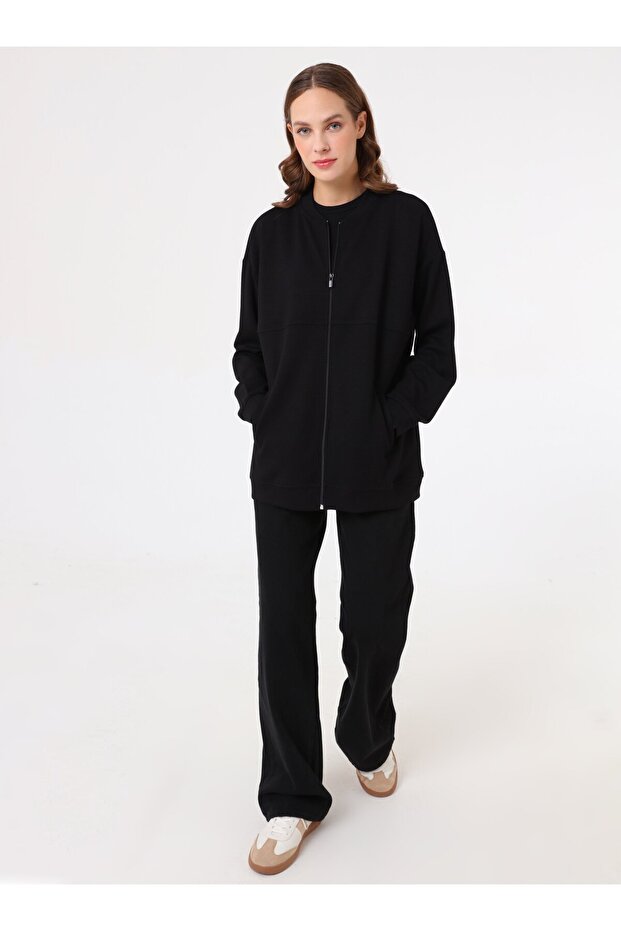 Basic Tasarım Dökümlü Sweatshirt - Siyah - - 6