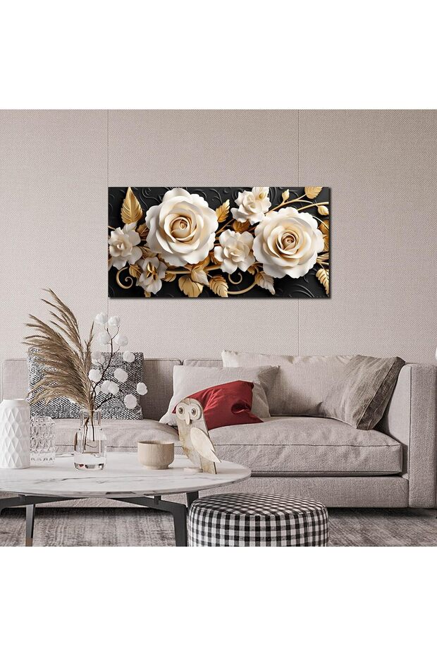 Framed Canvas Wall Art (60x120 cm) White Gold Blossom Flower Modern Home Decor