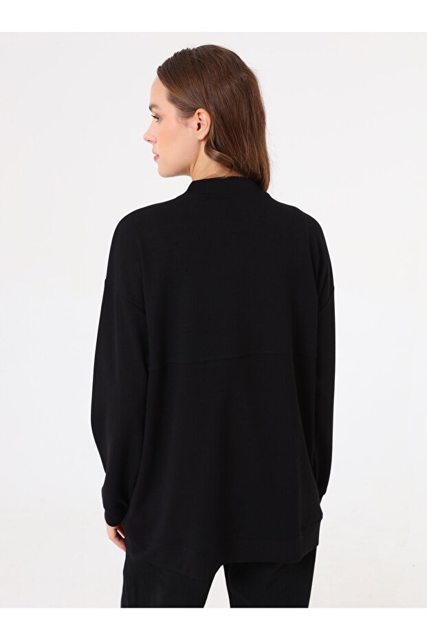 Basic Tasarım Dökümlü Sweatshirt - Siyah - - 5