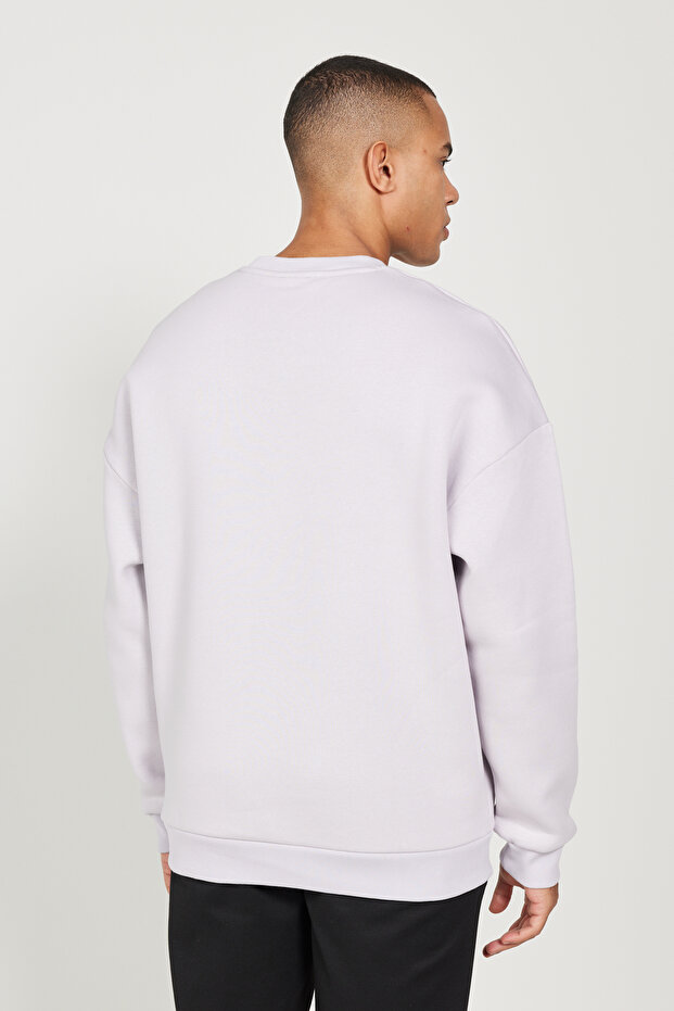 Lila Oversize Fit Bol Kesim Pamuklu Içi Polarlı 3 Iplik Bisiklet Yaka Sweatshirt - 5