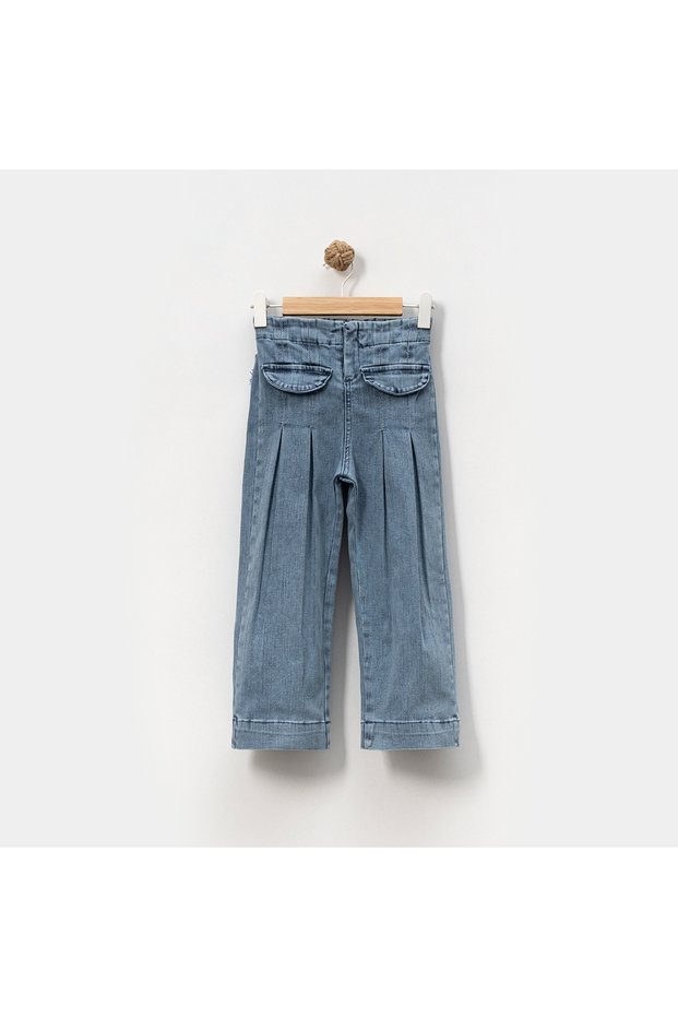 Girl's 5-8 Years Old Pleated Denim Pants