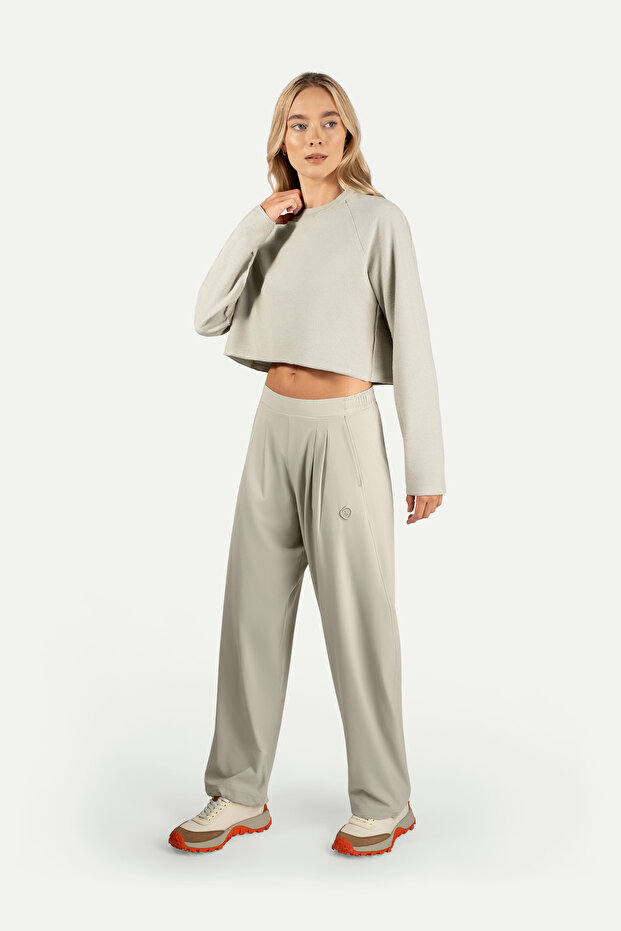 Kadın Çift Taraflı Crop Sweatshirt - Lyume - Bone - 5