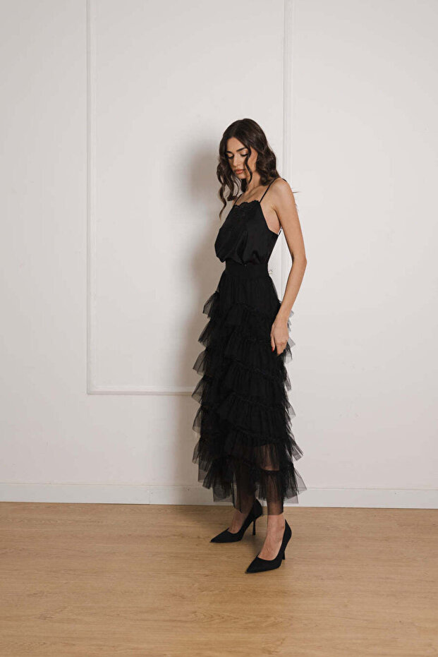 Fustă lungă neagră din tul - 4