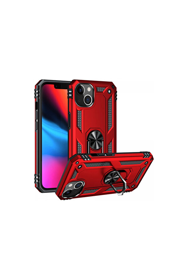 جراب آيفون 14 بلس غطاء سيليكون صوفيا مع حلقة - أحمر - 2