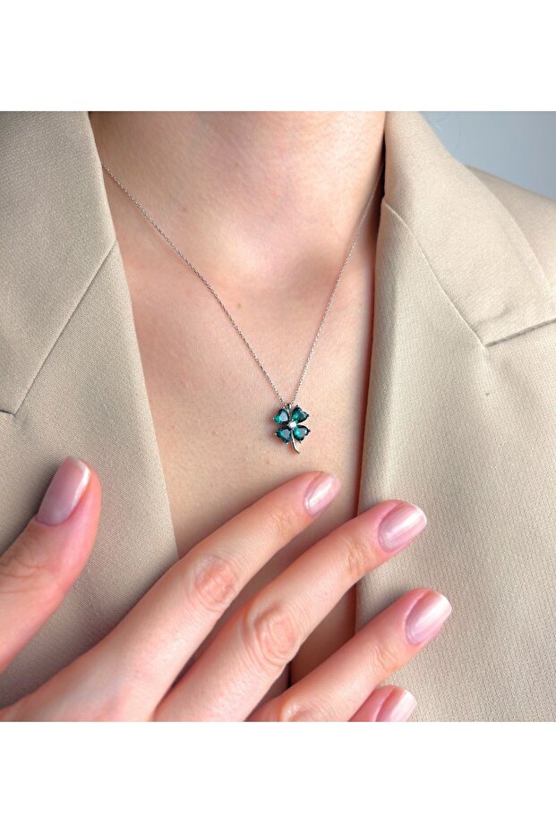 925 Ayar Gümüş Yonca Kolye - 1