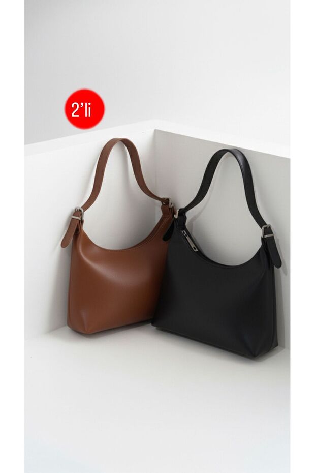 Women's Shoulder and Hand Bag - Set of 2 Black-Taba