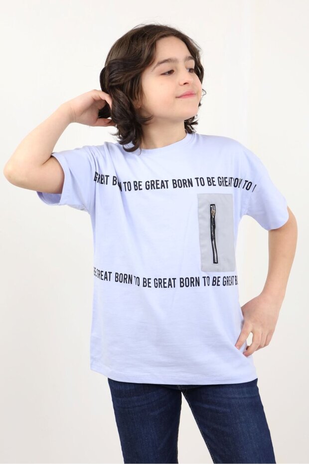 Boy's Printed Crew Neck Short Sleeve Zippered T-Shirt