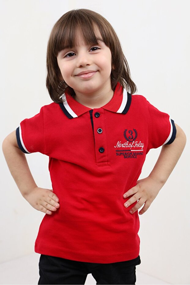 Boy's Printed Polo Neck Buttoned Short Sleeve T-Shirt