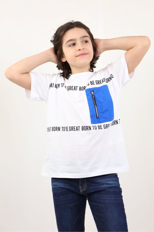 Boy's Printed Crew Neck Short Sleeve Zippered T-Shirt