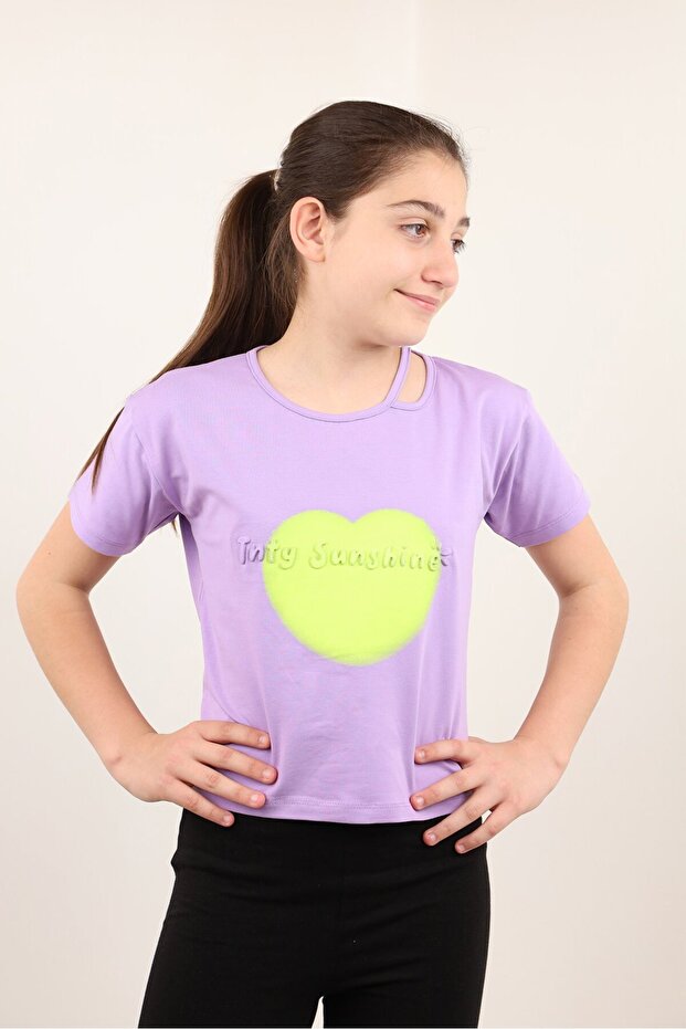 Girls' Printed Asymmetric Collar Short Sleeve T-Shirt