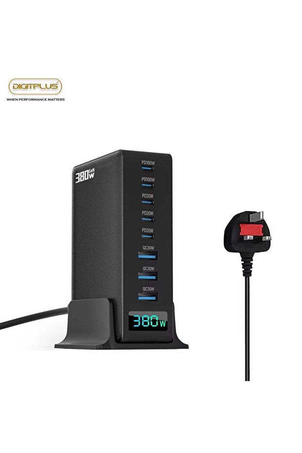 380W Fast Charger, 8-Port USB Charging Station with PD 100W & QC3.0