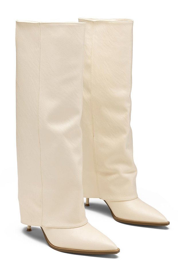 Women's Below Knee Daily Pointed Toe High Heeled Golf Detailed Boots 1405