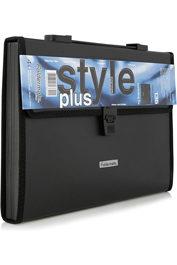 Charcoal Black Expanding File Case With Handle - 1