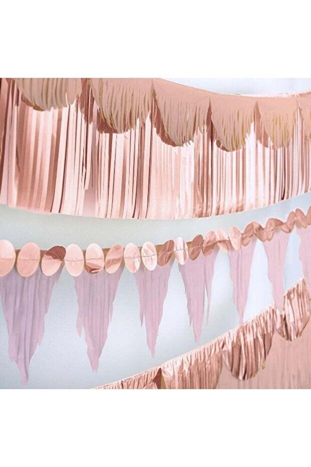 Multi-Shape Fringe Tissue and Foil Banner Kit - 6' x 3"-14" | Rose Gold | Pack of 6