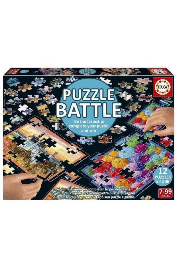 Puzzle Battle Landscapes – 12x 42-Piece Puzzles & Accessories for Ages 7+ | Fun Strategy Game with