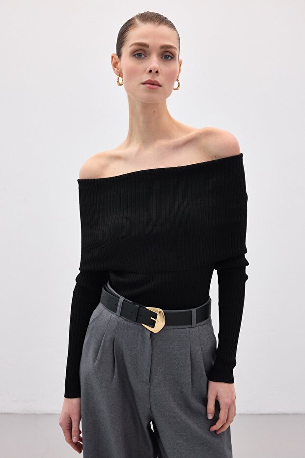 Madonna Yaka Triko - Siyah - 4