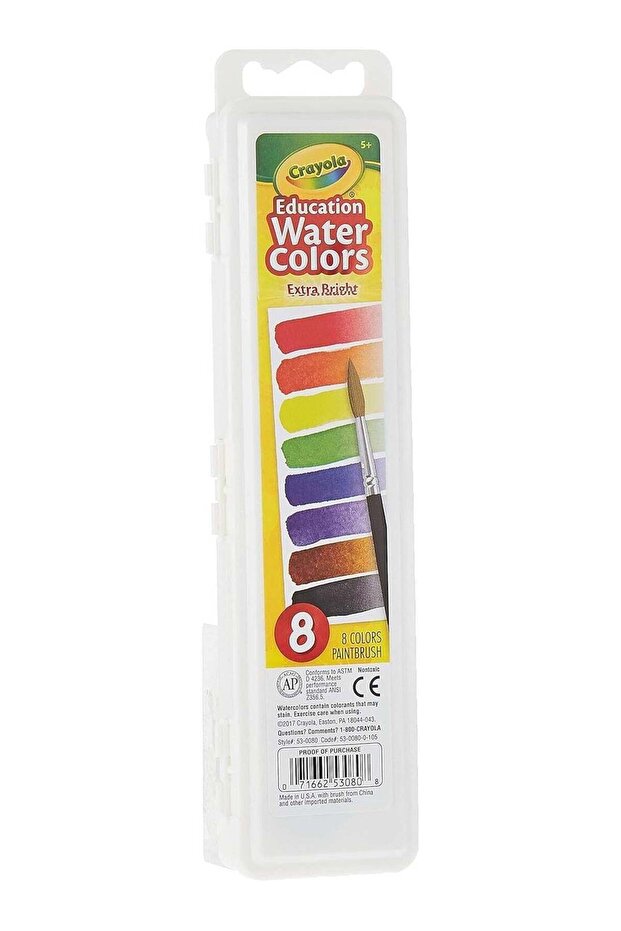 Crayola 8 Semi-moist Oval Watercolor Pans, 1 Taklon Brush