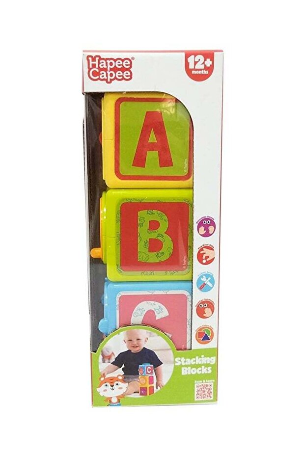 Stacking Blocks, Colourful Activity Stacking Cubes Toys For Babies & Toddlers, Includes 3 Cubes Wit