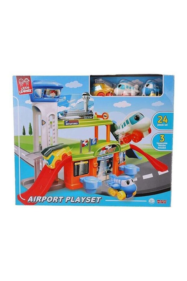 Little Learners Airport Playset - Realistic Pretend Play Toy With Vehicles