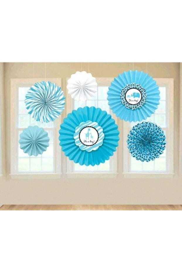 Sweet Safari Boy Paper Fan Decoration 6pcs