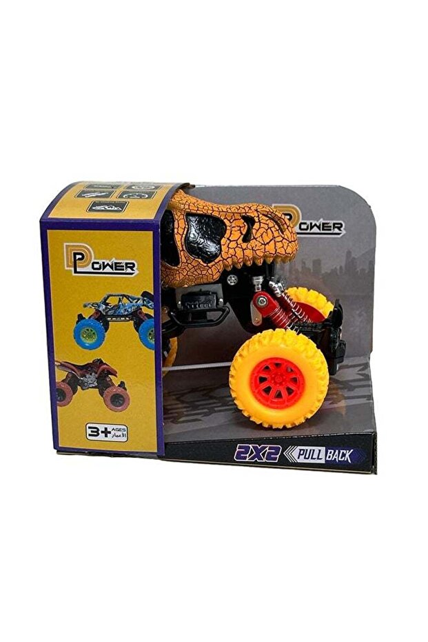 D-Power - PullBack Dino Stunt Truck, Orange| No Batteries Needed, Fun for All Ages | 3+
