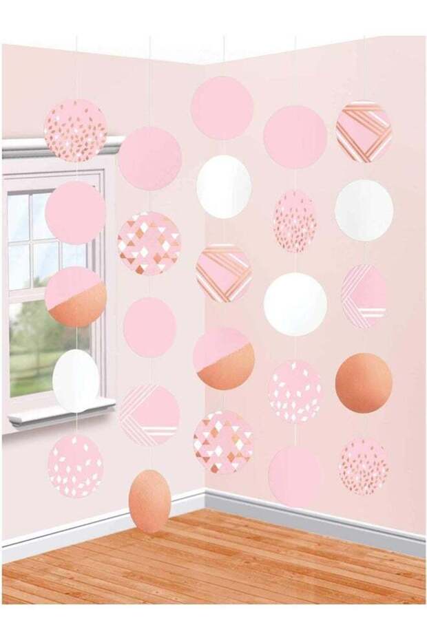 Rose Gold & Blush Hanging Circle Decorations 5pcs