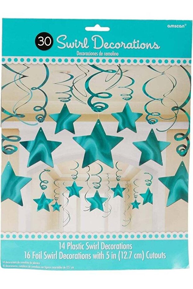 Robin's Egg Blue Shooting Stars Swirl Decorations 30pcs