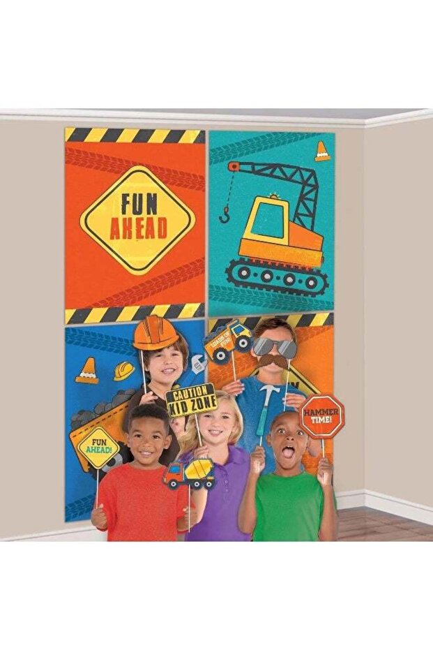 Construction Themed Photo Booth Props | Multicolor | Pack of 16