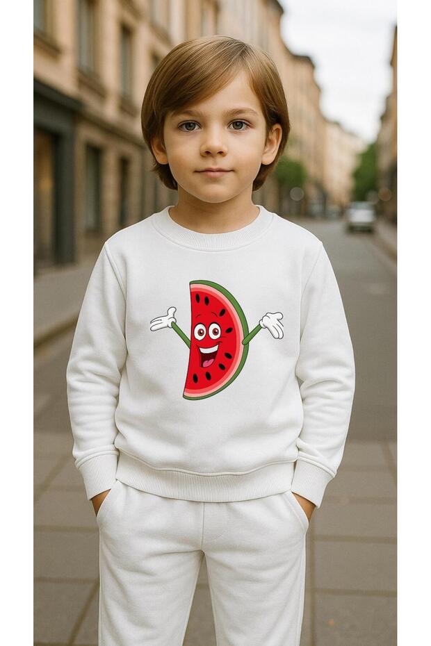 Children's Team Sweatshirt Watermelon Hand Printed Girls Boys Crew Neck3 4-5-6-7-8-9-10-11-12Years