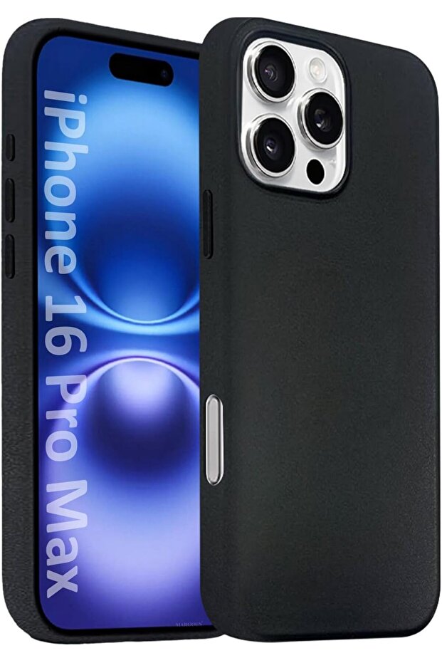 Leather Slim Case for iPhone 16 Pro Max with Camera Lens Protection (Black)