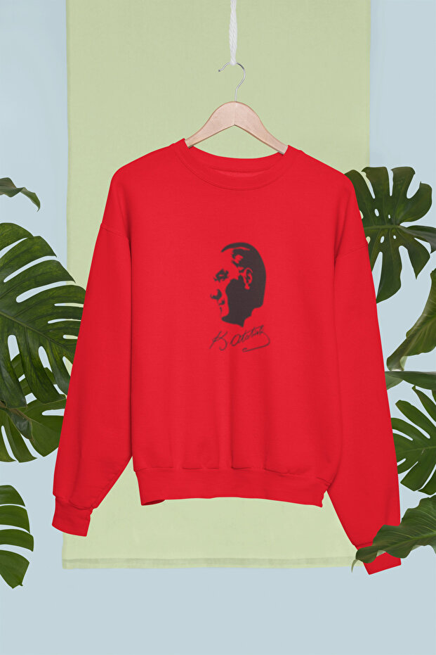 K.Atatürk Printed Cotton Long Sleeve 3 Thread Sha Fleece-Lined Nisex Sweatshirt