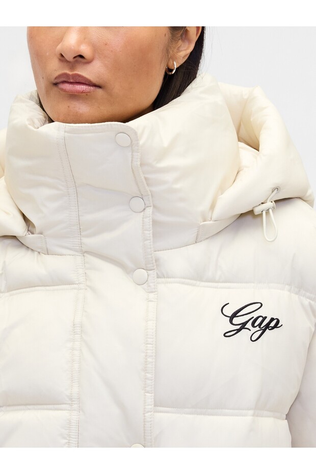 Kadın Beyaz Logo Puffer Şişme Mont - 3