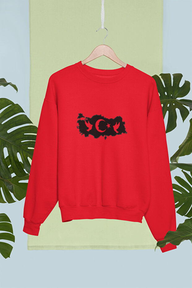 Turkey Map Ataturk Printed Cotton Long Sleeve 3 Thread Shardd Fleece-Lined Sex Sweatshirt