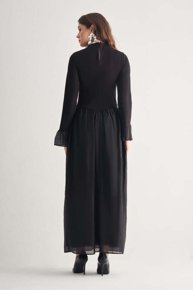 Tül Detaylı Maxi Elbise - 5