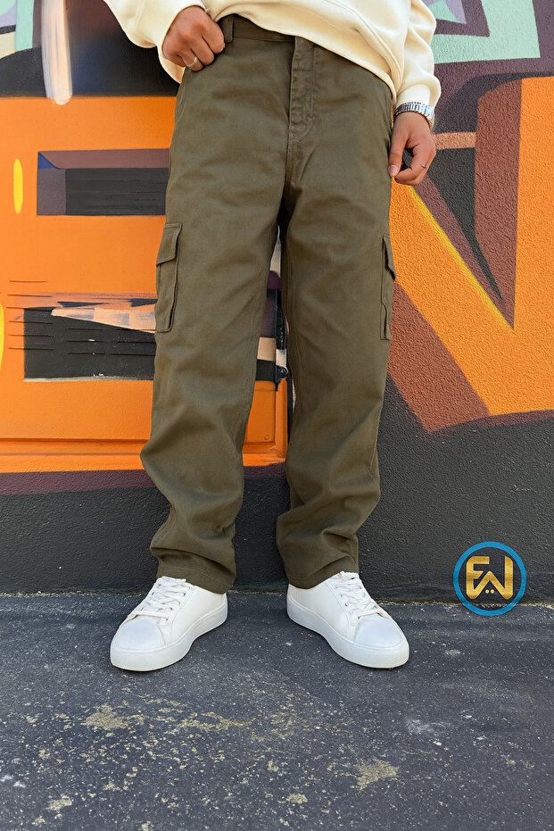 Men's Cargo Pocket Pack Belted Comfortable Fit Stretch Fabric Baggy Trousers