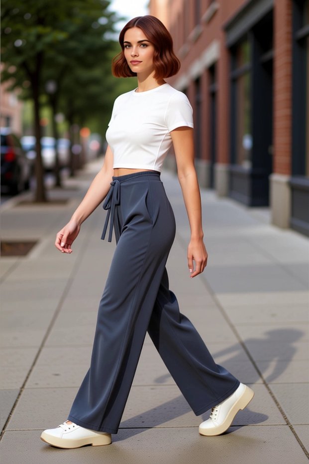 Women's Wide Leg Trousers with Tie Detail Slit Pants Functional Durable Quality Aesthetic