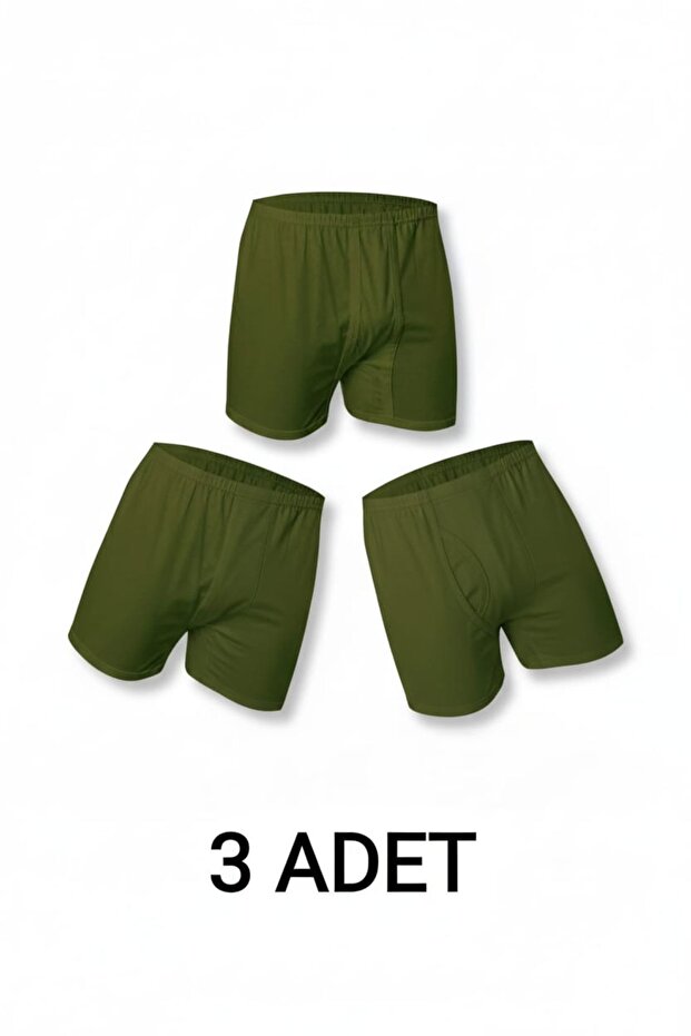 3 Pieces Khaki Green 100% Cotton Comfortable Fit Men's Long Underwear Boxer