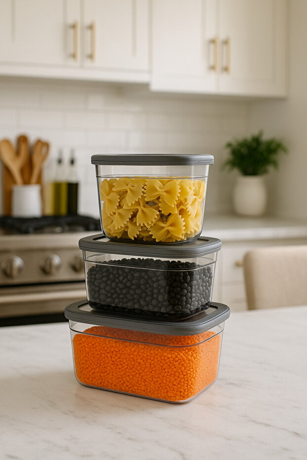 SET OF 3 DEEP STORAGE CONTAINERS WITH LID - 800 ml -1.3 lt - 2.3 lt - 2