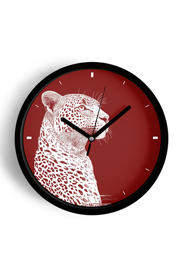 Asil Leopard Design Modern Wall Clock - 42cm - Black Case with Glass Front - Silent Mechanism