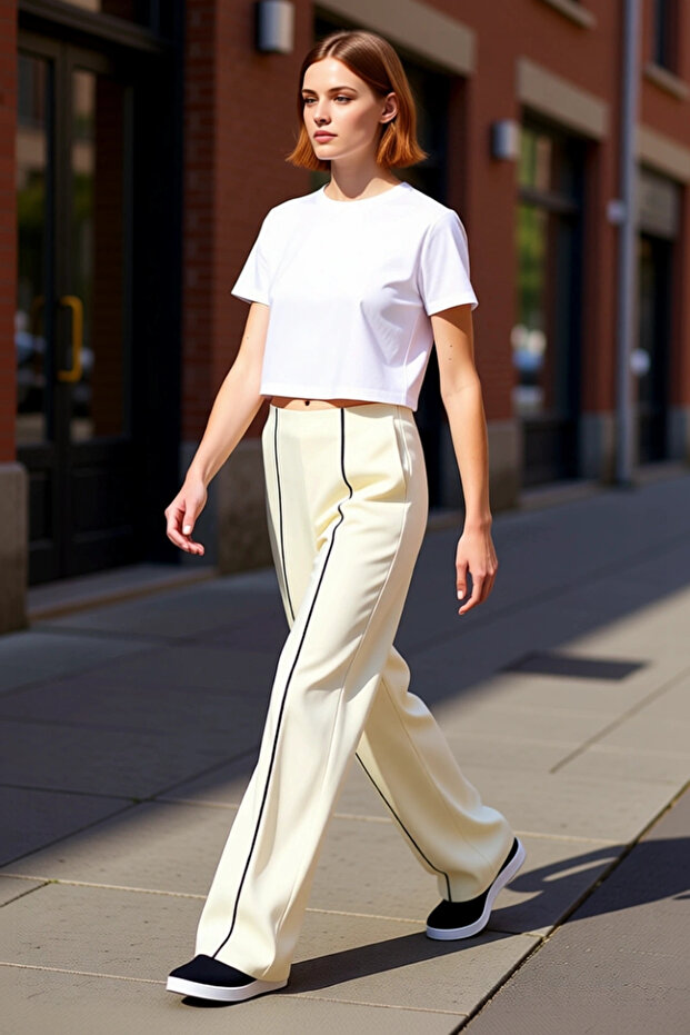 Piped Detail Straight Cut Women's Trousers Functional Durable Quality Comfortable Modern